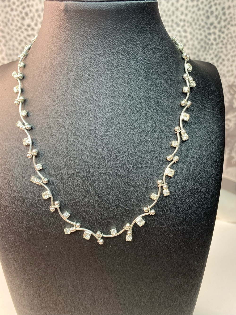 Monet Silver-Tone Vine Necklace with Clear Stones 18”